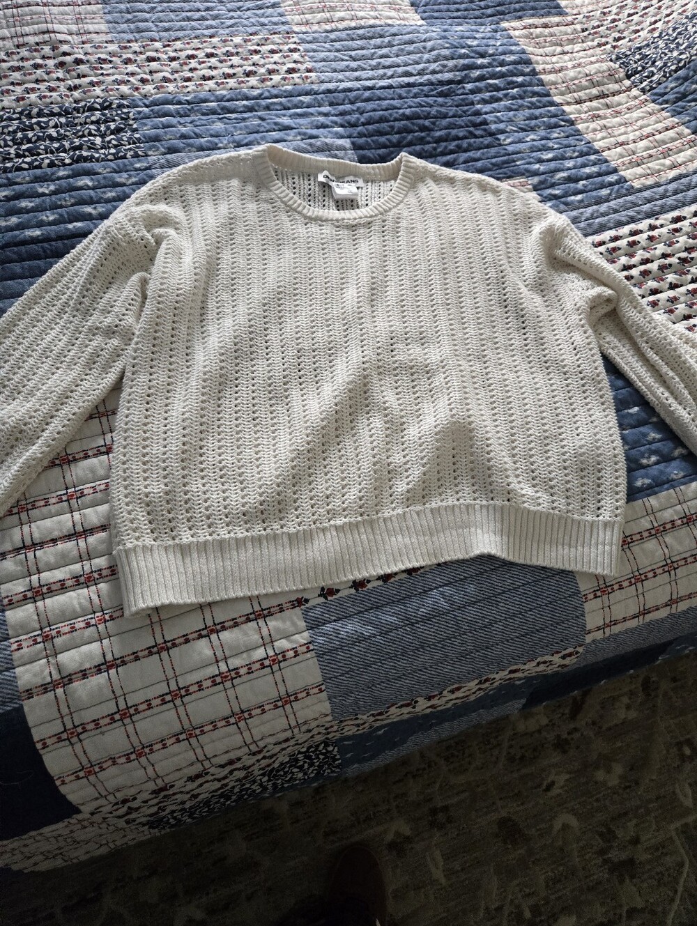DKNY Cream Open-Knit Crew Neck Sweater